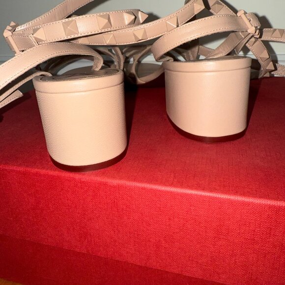 Valentino Garavani Beige Leather Rockstud Strappy Gladiator Sandals - Picture 10 of 15